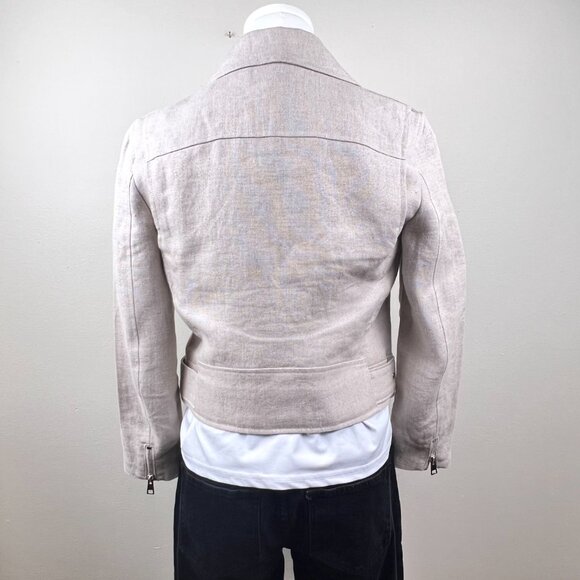 THEORY Women’s Linen Belted Shrunken Motorcycle Jacket - Beige. Size: XS - Picture 6 of 9